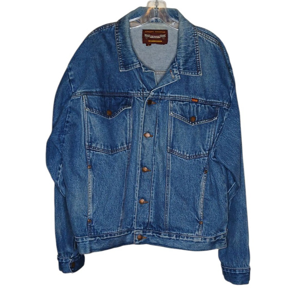 Vintage Rustler Denim Jacket Mens L Shoebox Maxine Born to Be Riled Biker Patch
